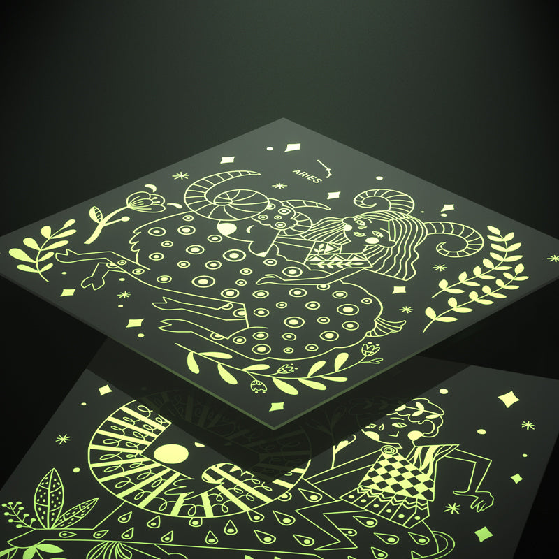 SCRATCH ART CARD, BRILLA EN LA OSCURIDAD, CONSTELACIONES