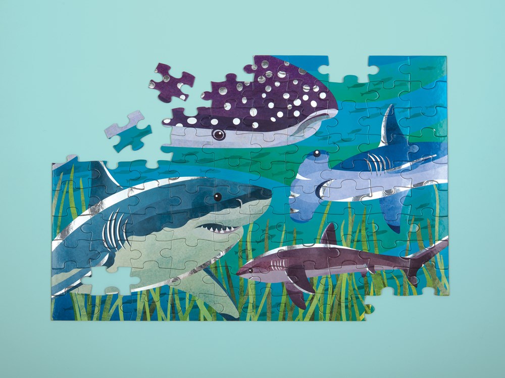 PUZZLE 100PCS CON ALUMINIO, TIBURONES