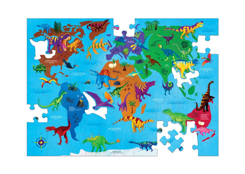 PUZZLE 80PCS, GEOGRAFIA DINOSAURIOS